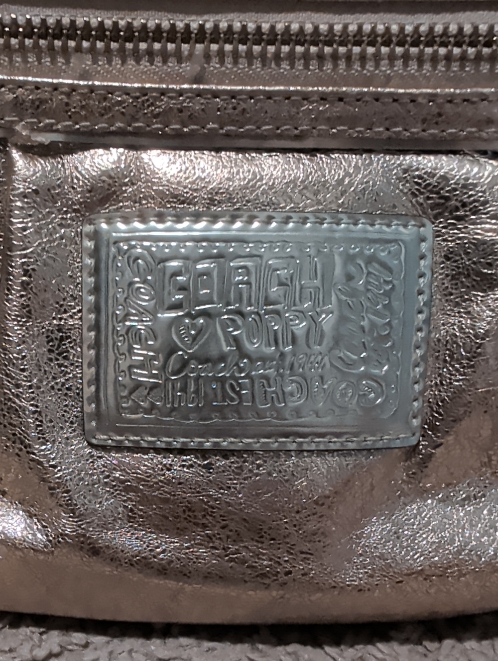 Coach Metallic Gold Shoulder Bag with Front Zip Pocket - Picture 2 of 5